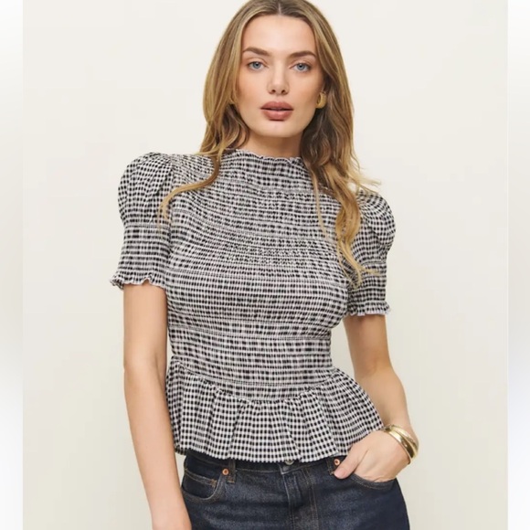 Reformation Tops - NWT Reformation Aggie Black and White Gingham Smocked Top